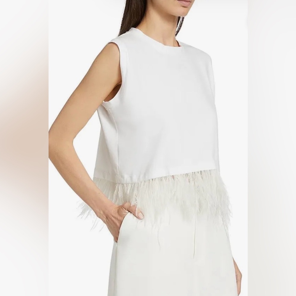 Cinq à Sept White Feather Trim Crop Top